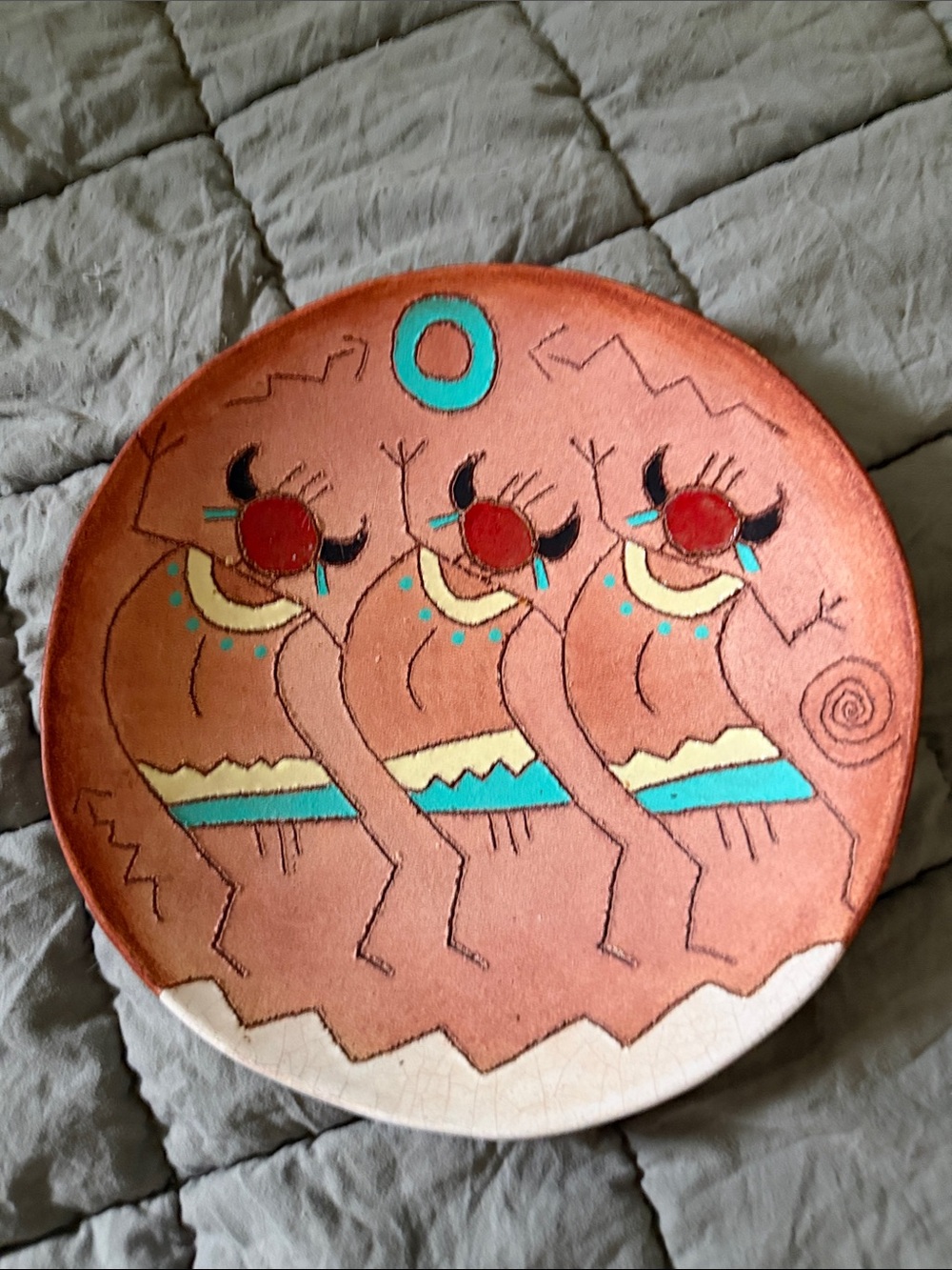 Red Horse, vintage, Hand-Painted Southwestern Dance Plate w/ Turquoise Accents